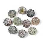 Picasso Baking Paint & Metal Enlaced Glass Beads, Flower, Cadet Blue, 13.5~14x14.5x7~7.5mm, Hole: 1~1.2mm(DGLA-T004-75M)