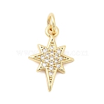 Brass Micro Pave Cubic Zirconia Pendants, Starburst Charms, with Jump Ring, Golden, 16.5x11x2mm, Hole: 3.2mm(KK-D105-03G)