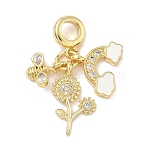 Brass Micro Pave Clear Cubic Zirconia European Dangle Charms, Enamel Large Hole Pendants, Bees & Flower & Rainbow, Long-Lasting Plated, Rack Plating, Cadmium Free & Lead Free, Real 18K Gold Plated, 30.5mm, Hole: 4.5mm(KK-K368-36G)