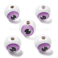 Printed Schima Wood European Beads, Round Eyeball, Medium Orchid, 19~19.5x17.5~18mm, Hole: 4~4.5mm(WOOD-G023-01A)