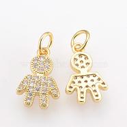 Brass Micro Pave Cubic Zirconia Charms, with Jump Ring, Boy, Golden, 15x14x2mm, Hole: 3mm(ZIRC-Q001-151G)