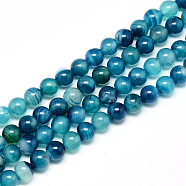 Natural Agate Beads Strands, Dyed, Round, Dark Cyan, 8mm, Hole: 1mm, about 48pcs/strand, 14.9 inch(G-R003-03)