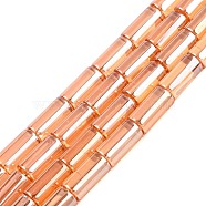 Transparent Electroplate Glass Beads Strands, Column, Sandy Brown, 16x8mm, Hole: 1.2mm, about 48pcs/strand, 31.10 inch(79cm)(EGLA-N012-08)