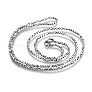 304 Stainless Steel Box Chain Necklaces, with Lobster Claw Clasps, Stainless Steel Color, 23.6 inch(60cm), 2.0mm(NJEW-O110-05C-P)