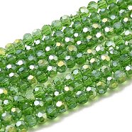 Electroplate Glass Beads Strands, AB Color Plated, Faceted(32 Facets), Round, Olive Drab, 4mm, Hole: 0.5mm, about 100pcs/strand, 14.2 inch(EGLA-R016-4m-15)