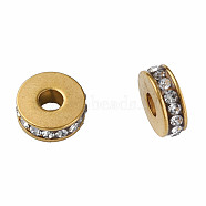 201 Stainless Steel Clear Cubic Zirconia Beads, Flat Round, Golden, 7x2.5mm, Hole: 2mm(STAS-N087-58)