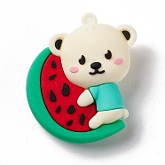 PVC Plastic Pendants, Bear with Watermelon, Red, 47x43x19.5mm, Hole: 3mm(KY-G017-D04)