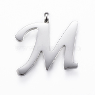 304 Stainless Steel Pendants, Initial Letter, Letter.M, Stainless Steel Color, 18x19x2mm, Hole: 2mm(STAS-F129-M-P)
