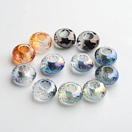 98 Faceted Electroplated Glass European Beads, Large Hole Beads, No Metal Core, Rondelle, Mixed Color, 14x8mm, Hole: 5mm(GPDL-F003-M)