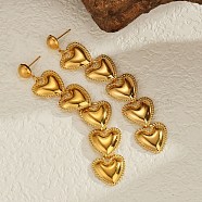 304 Stainless Steel Dangle Stud Earrings, Heart, Real 18K Gold Plated, 89x17mm(EJEW-P289-05G)