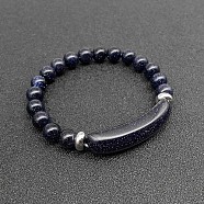 Synthetic Blue Goldstone Bead Stretch Bracelets for Women Men, Perimeter:7-7/8 inch(20cm)(MZ7269-13)