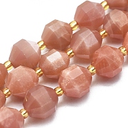 Natural Sunstone Beads Strands, Faceted, Round, 9~10mm, Hole: 1mm, about 31~33pcs/Strand, 14.5 inch~15.9 inch(37~40.5cm)(G-K303-A08-10mm)