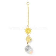 Wire Wrapped Nuggets Natural Citrine Pendant Decorations, Brass Sun and Glass Round Tassels Hanging Ornaments, 235mm, Hole: 11mm(HJEW-C008-03C-G)