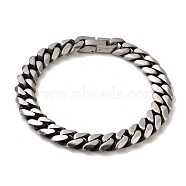 304 Stainless Steel Cuban Link Chain Bracelets for Women Men, Antique Silver, 8-1/2 inch(21.5cm), Link: 10x12.5x3mm(BJEW-Q341-15E-AS)