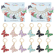 Alloy Enamel Butterfly Pendant Locking Stitch Markers, 304 Stainless Steel Clasps Stitch Marker, Mixed Color, 4.2cm, 6 colors, 2pcs/color, 12pcs/set(HJEW-AB00006)