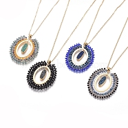 European Bohemian Style Pop Pendant Necklaces, with Brass Cable Chains & Lobster Clasps, Glass Beads and Synthetic Druzy Agate, Oval, Mixed Color, 17.71 inch(45cm), 2mm(NJEW-I233-07G)