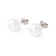 6 Pair Shell Pearl Round Ball Stud Earrings, 304 Stainless Steel Post Earrings for Women, White, Stainless Steel Color, 22x10mm, Pin: 1mm(EJEW-A067-18A-P)
