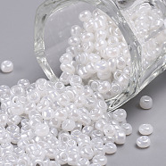 8/0 Glass Seed Beads, Ceylon, Round, Round Hole, White, 8/0, 3mm, Hole: 1mm, about 1111pcs/50g, 50g/bag, 18bags/2pounds(SEED-US0003-3mm-141)