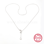 925 Sterling Silver Moon & Star Cable Chain Lariat Necklaces for Women, Silver Color Plated, 26.38 inch(67cm)(IU6306)