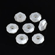 ABS Plastic Imitation Pearl European Beads, Faceted, Flat Round, Creamy White, 14x14x6mm, Hole: 5mm, about 894pcs/500g(OACR-N008-146)