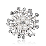 Flower Alloy Rhinestone Brooches for Women, Platinum, 45x45mm(PW-WGD2C4F-01)