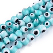 Handmade Evil Eye Lampwork Round Bead Strands, Turquoise, 4mm, Hole: 0.8mm, about 101pcs/Strand, 14.57''(37cm)(LAMP-L055-4mm-16)