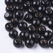 Dyed Natural Wood Beads, Round, Lead Free, Black, 10x9mm, Hole: 3mm(X-WOOD-Q006-10mm-14-LF)