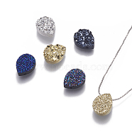 Brass Pendant Necklaces, with Druzy Resin and Box Chains, teardrop, Platinum, Mixed Color, 17.71 inch(45cm), Pendant: 12.9x9x3~3.5mm(NJEW-I105-03P)