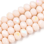 Electroplate Opaque Solid Color Glass Beads Strands, Half Rainbow Plated, Faceted, Rondelle, Antique White, 3x2mm, Hole: 0.8mm, about 145~150pcs/strand, 34~35cm(EGLA-A034-P2mm-L20)