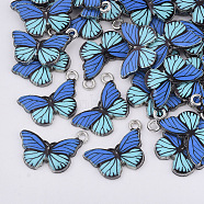 Printed Alloy Pendants, with Enamel, Butterfly, Platinum, Royal Blue, 13x20x2mm, Hole: 1.6mm(PALLOY-R111-13B)