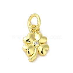 Real 18K Gold Plated Brass Pave Cubic Zirconia Pendants, with Jump Rings, Clover, Clear, 11.5x7.5x2mm, Hole: 3mm(KK-M283-09D-01)