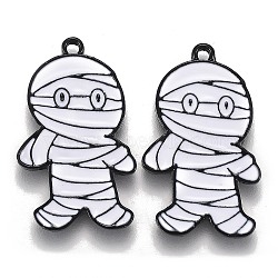 Halloween Theme Alloy Enamel Pendants, White Mummy Shape, Electrophoresis Black, 26.5x16x1.5mm, Hole: 1.6mm(X-ENAM-J649-09B)