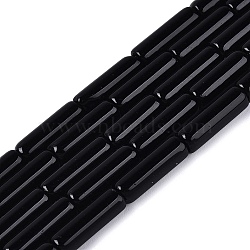 Opaque Solid Color Glass Beads Strands, Bugle, Black, 12.5~13x4~4.5mm, Hole: 0.6~0.9mm, about 28~29pcs/strand, 14.57~15.16 inch(37~38.5cm)(GLAA-N070-01A-C06)