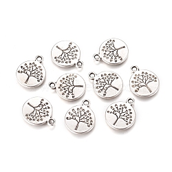 Flat Round with Tree Tibetan Style Alloy Pendants, Cadmium Free & Nickel Free & Lead Free, Antique Silver, 18.5x15x2mm, Hole: 2mm, about 590pcs/1000g(TIBEP-R338-10AS-NR)