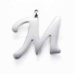 304 Stainless Steel Pendants, Initial Letter, Letter.M, Stainless Steel Color, 18x19x2mm, Hole: 2mm(STAS-F129-M-P)