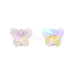 Electroplate Faceted Glass Pendants, Pointed Back, Butterfly, Pink, 12x15x6.5mm, Hole: 1.4mm(EGLA-N006-051)