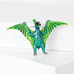 Pterosaur Enamel Pins, Antique Silver Alloy Brooches for Backpack Clothes, Lime, 41.5x68.5mm(JEWB-Q004-02AS-01)