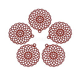 430 Stainless Steel Filigree Pendants, Spray Painted, Etched Metal Embellishments, Flower, Dark Red, 30x27x0.5mm, Hole: 1.8mm(X-STAS-S108-03D)