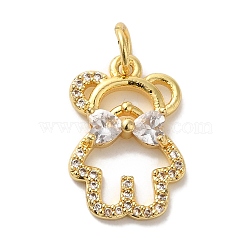 Brass Micro Pave Cubic Zirconia Pendants, Long-Lasting Plated, Cadmium Free & Lead Free, Bear, Golden, 19.5x13.5x3.5mm, Hole: 4mm(KK-C072-45G)