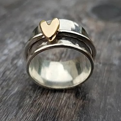 Heart Zinc Alloy Rotatable Finger Rings, Fidget Spinner Ring for Calming Worry Meditation, Platinum & Golden, US Size 8(18.1mm)(FS-WGEF0CA-02)
