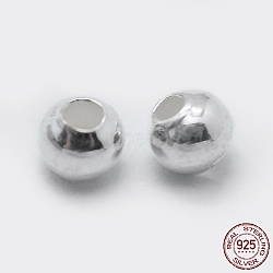 925 Sterling Silver Spacer Beads, Round, Silver, 2mm, Hole: 0.7~1mm, about 500pcs/10g(STER-K171-44S-2mm)