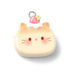 Resin Pendants, with Iron Findings, Cat Shape, 24.5x21.5x9mm, Hole: 2mm(RESI-I058-04M)