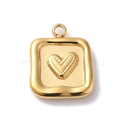 304 Stainless Steel Charms, Square with Heart Charm, Real 14K Gold Plated, 12.5x10x2.5mm, Hole: 1.2mm(STAS-L022-273G)