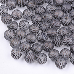 Electroplate Glass Beads, Frosted, Round with Wave Pattern, Coconut Brown, 8~8.5mm, Hole: 1.5mm(EGLA-S178-02A)