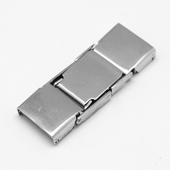 Rectangle 201 Stainless Steel Watch Band Clasps, Stainless Steel Color, 33x11x4mm, Hole: 1x10mm