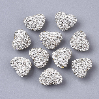 Polymer Clay Rhinestone Beads, Heart, Crystal, PP10(1.6~1.7), 7 Rows Rhinestone, 10x12x6mm, Hole: 1mm