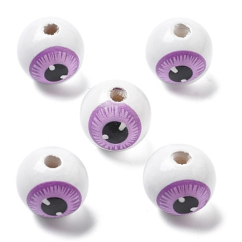 Printed Schima Wood European Beads, Round Eyeball, Medium Orchid, 19~19.5x17.5~18mm, Hole: 4~4.5mm