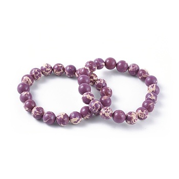 Synthetic Regalite Bead Stretch Bracelets, Round, Dyed, Old Rose, 2-1/8 inch~2-3/8 inch(5.5~6cm), Bead: 8mm