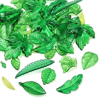 Transparent Acrylic Pendants, Leaf, Mixed Color, 10~52.5x6.5~37.5x2.5~6.5mm, Hole: 1.2~1.6mm, 50pcs/bag