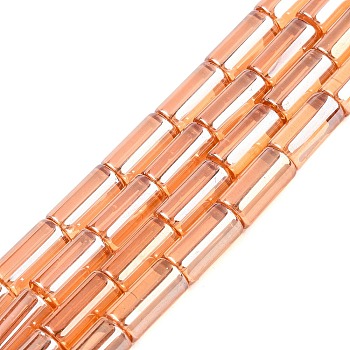 Transparent Electroplate Glass Beads Strands, Column, Sandy Brown, 16x8mm, Hole: 1.2mm, about 48pcs/strand, 31.10 inch(79cm)